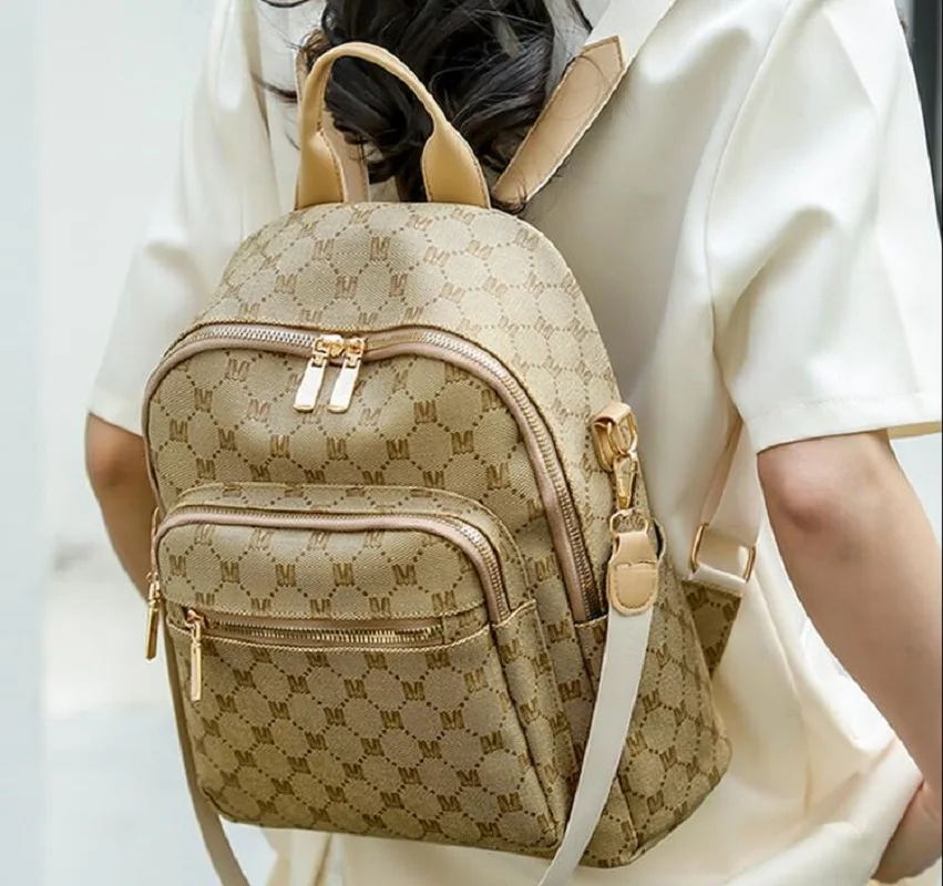 New High Quality Soft Leather Vintage Backpacks Women's Letter Printed Designer Shoulder Bags Large Capacity Travel Backpack 4