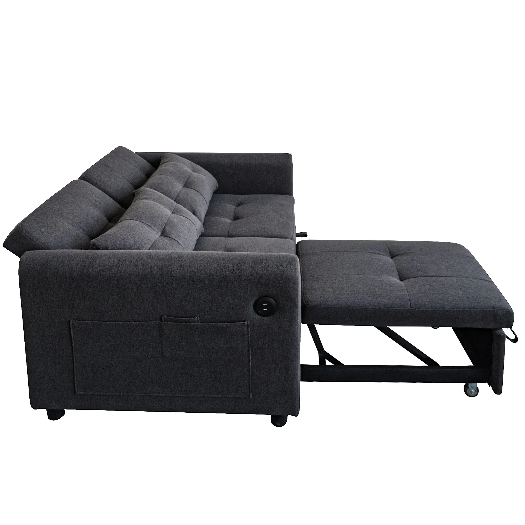 Modernes 3-in-1 Konvertierbares Zweisitzer-Sofa mit Verstellbarer Rückenlehne, USB, Armlehnen-Taschen und Kissen für Wohnzimmer oder Schlafzimmer – Detail 17