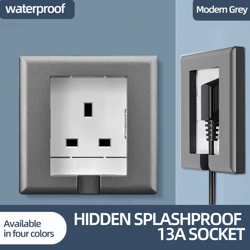 UK wall socket Hidden waterproof socket into the wall 13A 250V 86mm*86mm power socket Wall Power