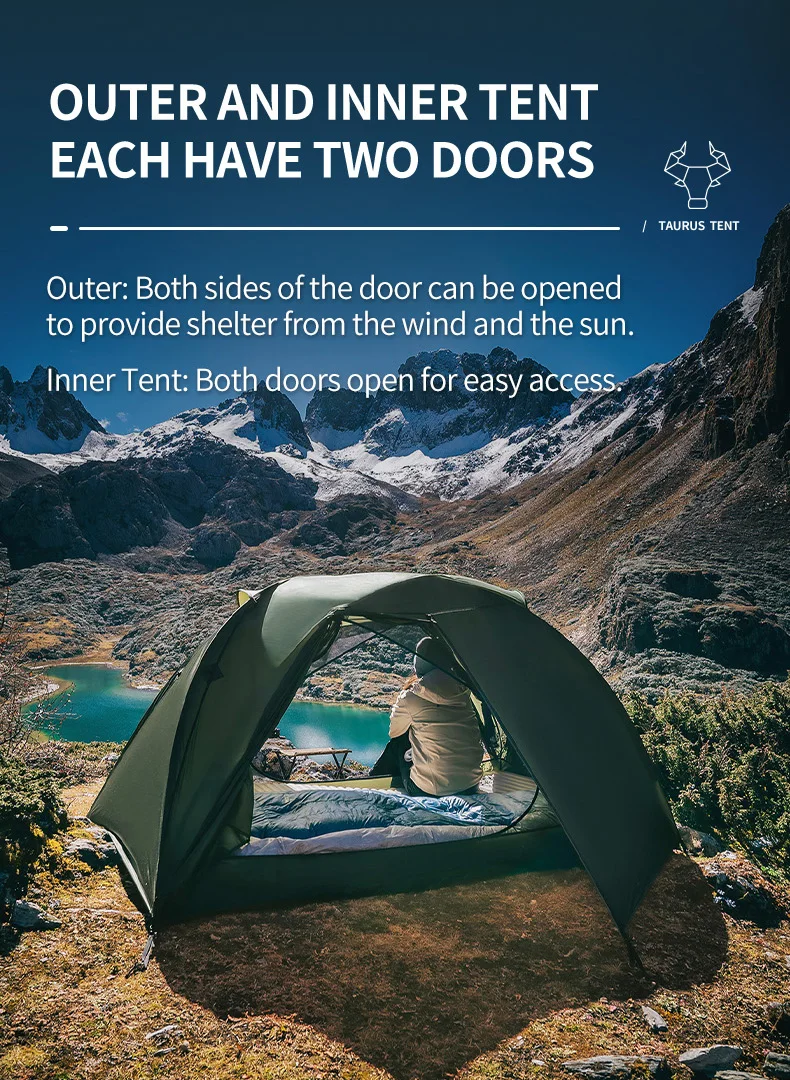 Thous Winds Taurus 2 People Tent Ultralight Hiking Tent Double Layer Outdoor Camping Tent 15D Nylon Ripstop Both Side Silicon
