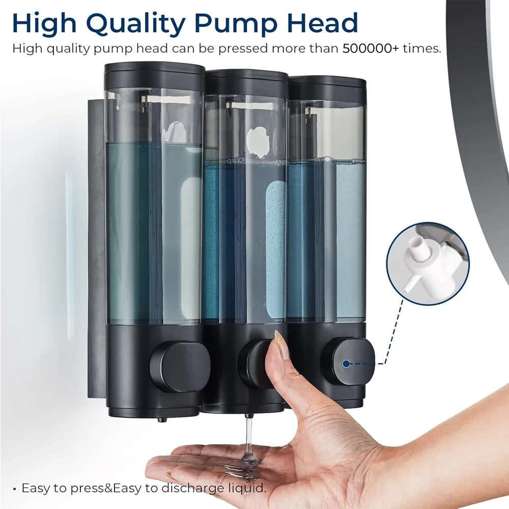 เครื่องจ่ายสบู่เหลวสามหัวและเครื่องจ่ายโลชั่นกันน้ําแชมพูเจลคอนเทนเนอร์ติดผนังพร้อมหน้าต่างใส 1