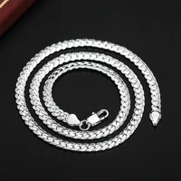 Collier en argent Sterling 925 pour femmes et hommes, chaîne latérale de 6mm, 16/18/20/22/24 pouces, à la mode, bijoux cadeaux de fiançailles et de mariage, tendance 2