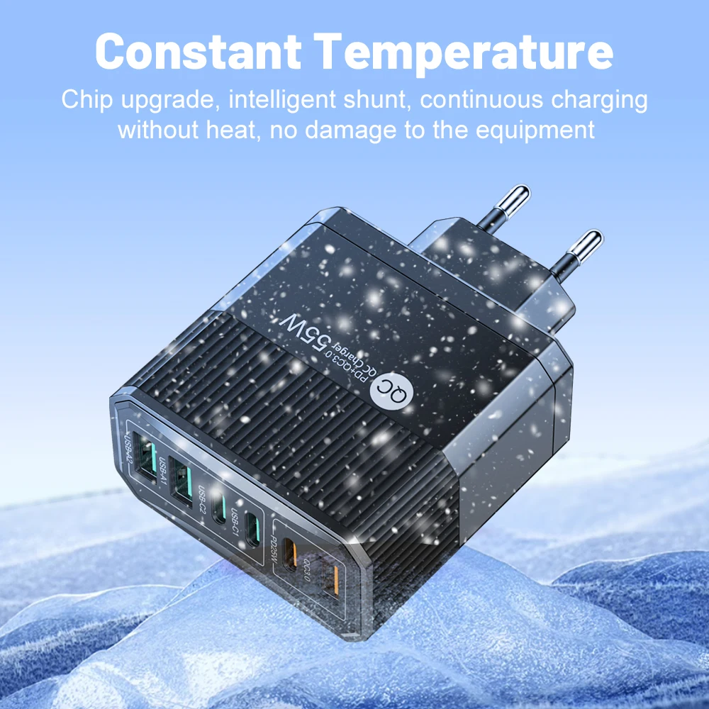 55W 6-Port PD USB C Charger Fast Charging QC3.0 Travel Charger For iPhone Samsung Huawei Xiaomi Phone Charger Plug Wall Adapter