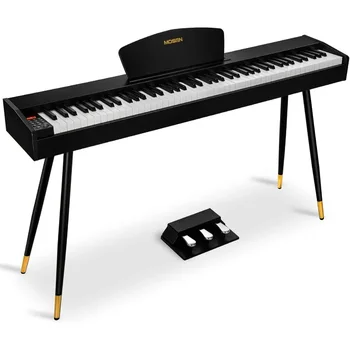 MOSEN 88 Keys Weighted Digital Piano with Furniture Stand 3Pedal Unit Hammer Action Keyboard for Home Studio and Performance Fu