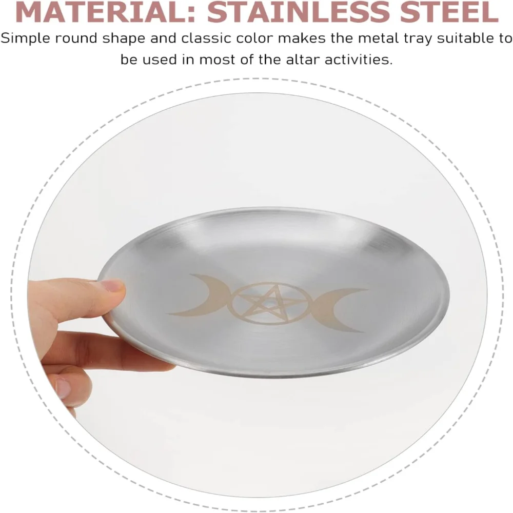 Altar Ritual Plate Vintage Metal Offering Bowl Pentagram Moon Candle Holder Burner Tray for Witchcraft Wiccan Tarot Supplies
