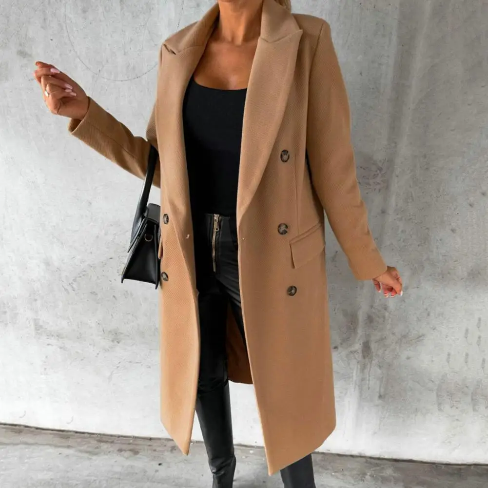 

Trendy Women Woolen Coat Autumn Winter Women Long Coat Slim Fit Windproof Lapel Woolen Outerwear Dressing