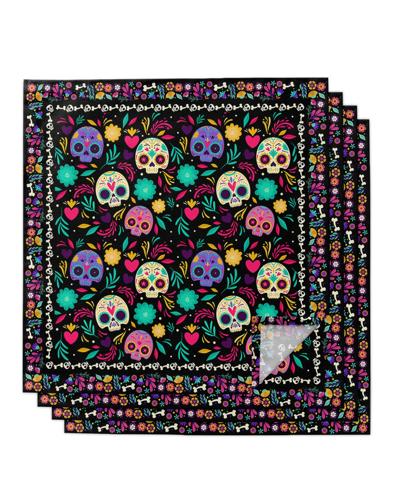 

4pcs Geometric Skull Flower Table Napkins Cloth Set Kitchen Dinner Tea Towels Table Mat Wedding Decor Napkins