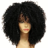 Perruques Afro crépues bouclées avec frange, 16 pouces, en Fiber synthétique douce et moelleuse, sans dentelle, pour fête, Cosplay, usage quotidien 4
