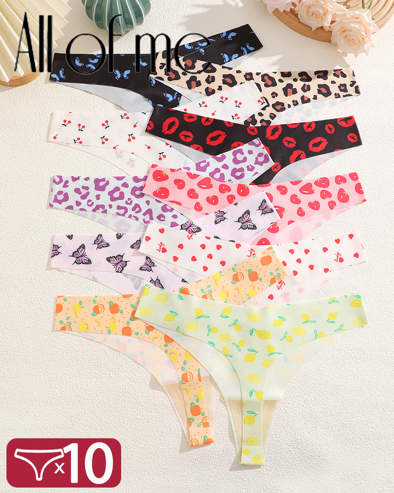 10Pcs/Set Ultra Soft Underwear For Women Sexy Graphic Print Seamless Thongs Female Stretch Leopard G Strings Comfort Lingerie