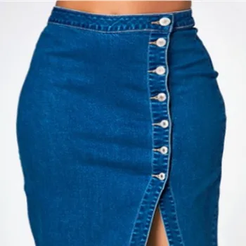 Plus Size Denim Midi Skirt Women A-Line High Waist Button Down Jean Skirt for Casual Office Wear Stretchy Fit