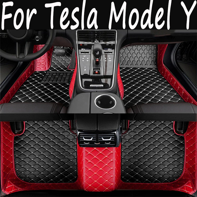 

Custom Car Floor Mat for Tesla Model Y 2021 2022 Carpet Durable Leather Phone Pocket 100% Fit for Your Car