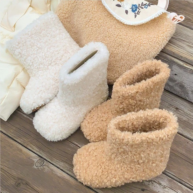 Hot Sale Children's Plush Boots Winter Causal Girls Outdoor Ankle Cotton Boots Simple Round-toe Kids Fashion Furry Short Boots