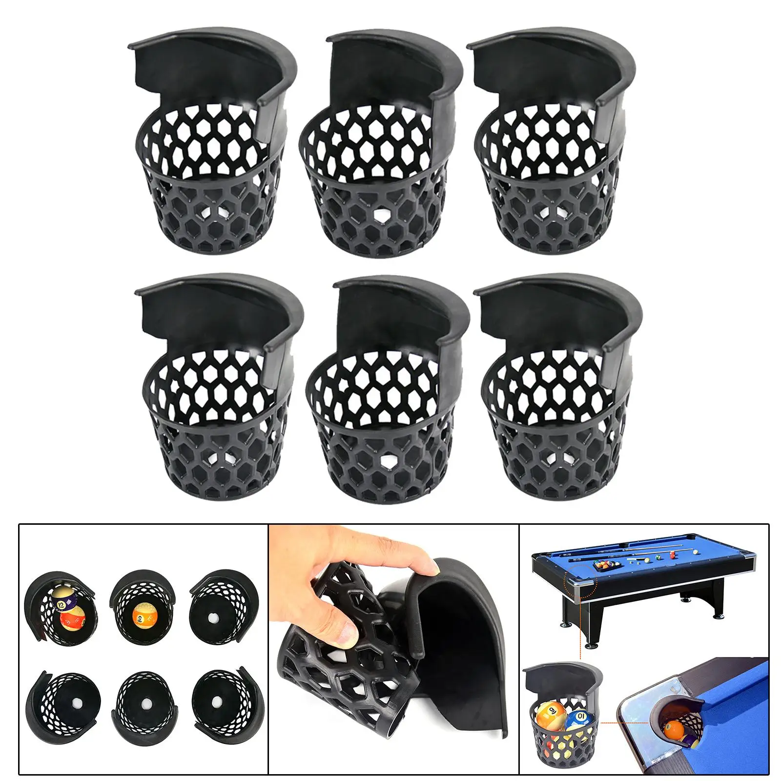 6 Pieces Pool Table Pockets Billiard Pockets Set Black Billiards Net Bag