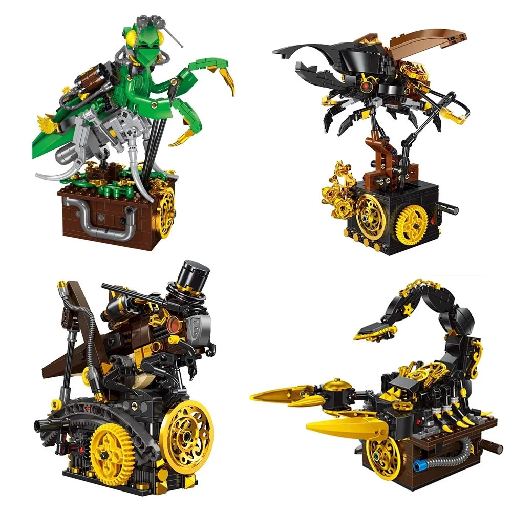 Technical Punk Mechanical Insect Bricks Beetle Manti Grassshopper Scorpion Construction Toys For Children Building Block Gifts