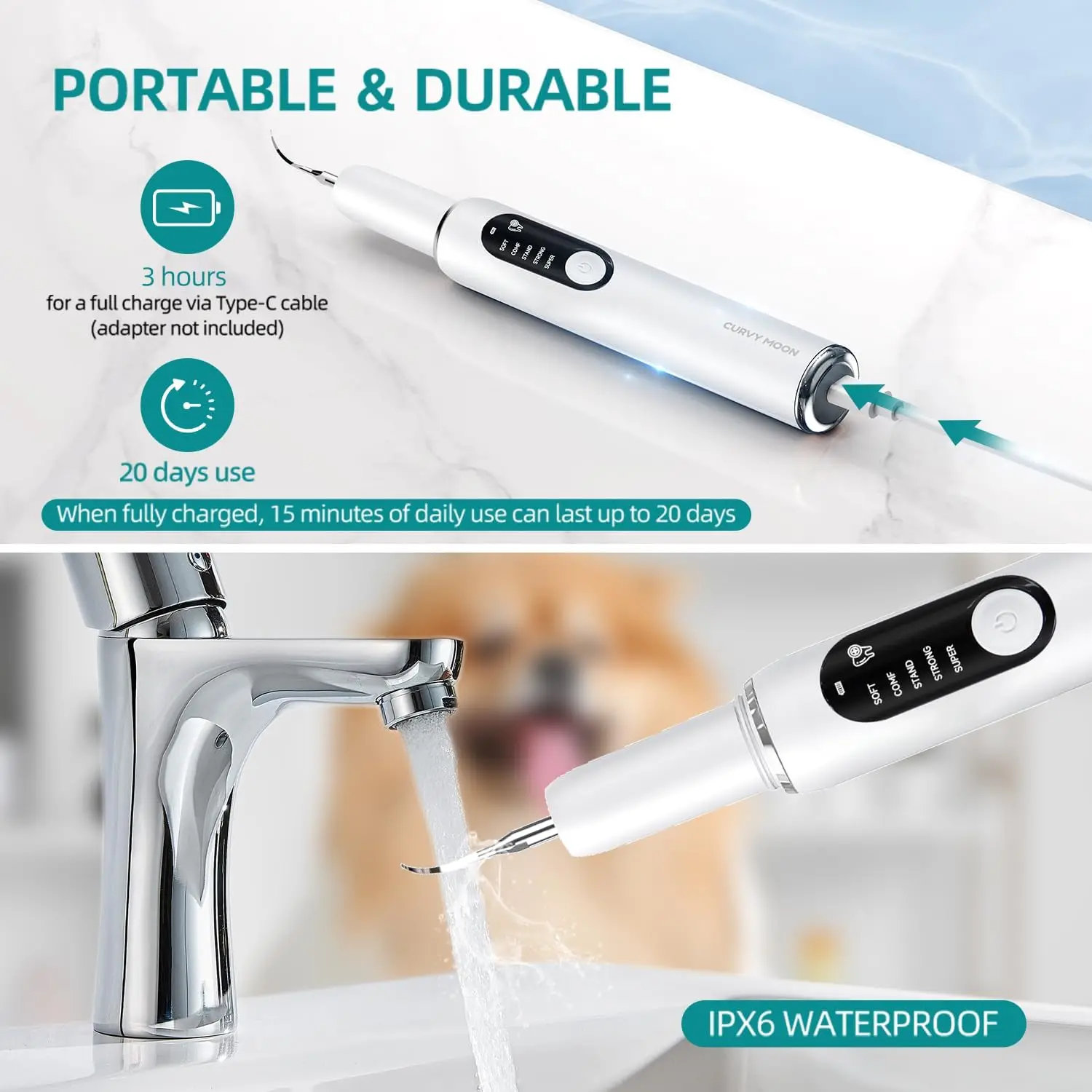 Dog Teeth Cleaning Kit Ultrasonic Canine Plaque Remover Teeth LED Light 5 Modes USB Charge Sonic Tooth Cleaner