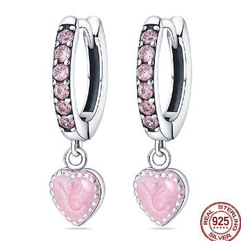 Pink 925 Silver Zircon Dangle Earrings for Women