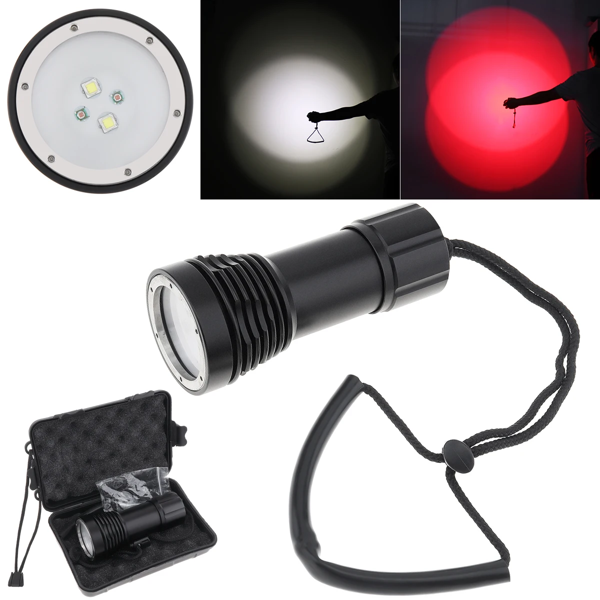 

XM-L2 + Red LED Diving Flashlight Scuba Dive Light Professional Powerful Diving Torch 8000LM Underwater 100M Video Searchlight