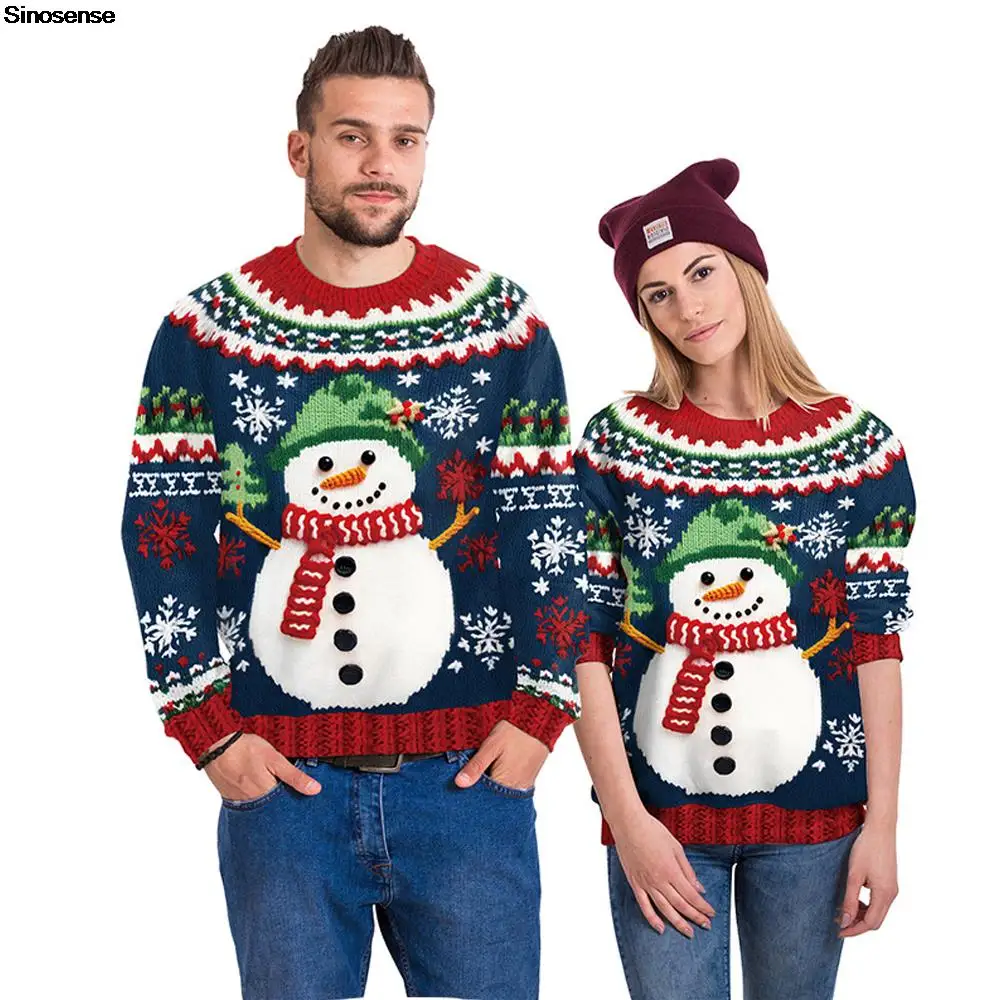 

Men Women Ugly Christmas Sweater Xmas Jumpers Tops 3D Christmas Snowflakes Snowman Printed Holiday Party Crew Neck Sweatshirt