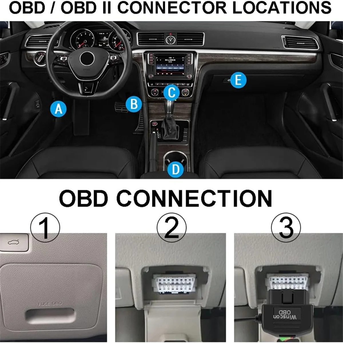 Dash Cam Hardwire Kit Dash Cam OBD Hardwire Kit USB Type C Hardwire Kit OBD Power Cable for Dashcam 12-24V to 5V/3A