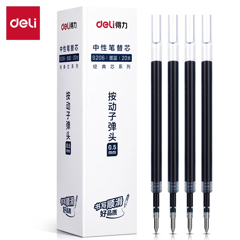 20 개/상자 개폐식 젤 펜 리필 0.5mm 블랙 블루 레드 컬러 잉크 교체 젤 잉크 펜 단일 가방 포장 편지지