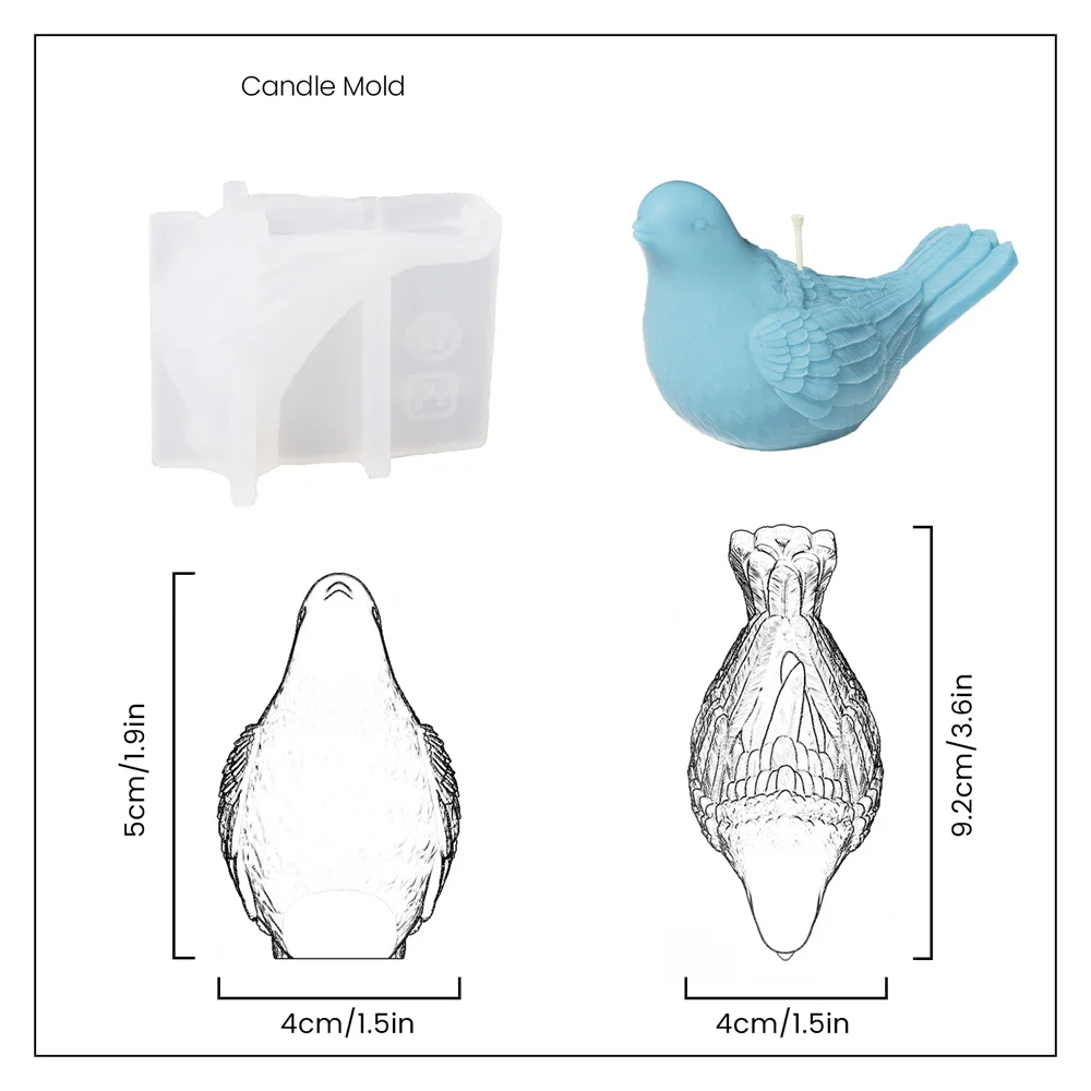 Stampi per candele 3D a forma di uccello, silicone, resina