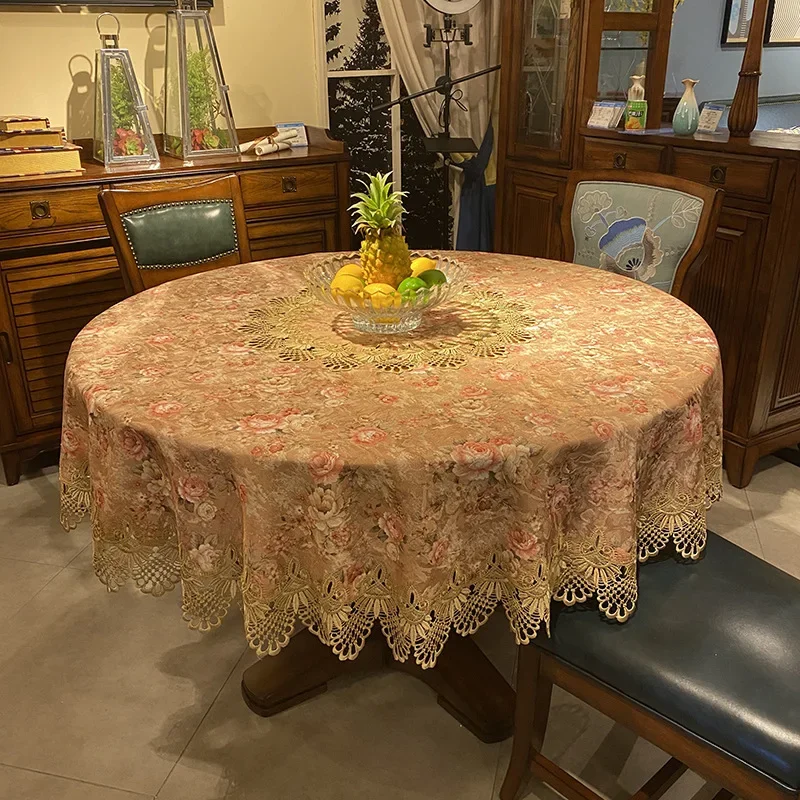 

Table Cloth For Round Table Pastoral Cover Dining Table Cloths Jacquard Turntable Embroidery Lace House Towel Chair Dust