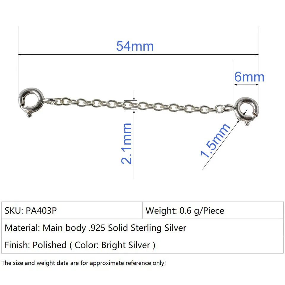 3 estensori per collane in argento Sterling 925, catena di estensione per collana da donna, placcata per la creazione di gioielli, durevole, catenina delicata e rimovibile (5,7 cm, 10,2 cm