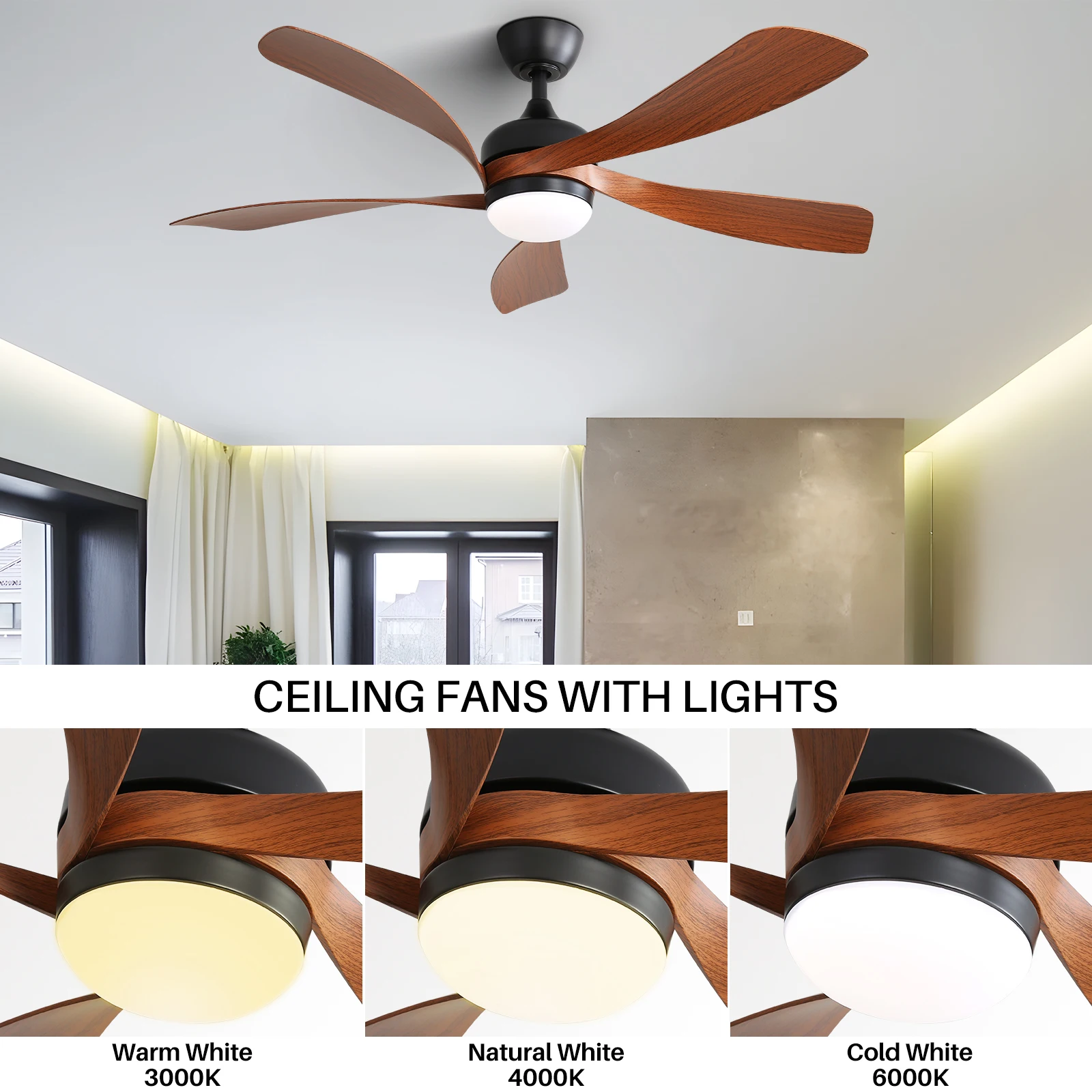 Sofucor Modern 52-Inch 5 Blade Ceiling Fan With LED DC 6-Speed High Wind Speed With Remote Control