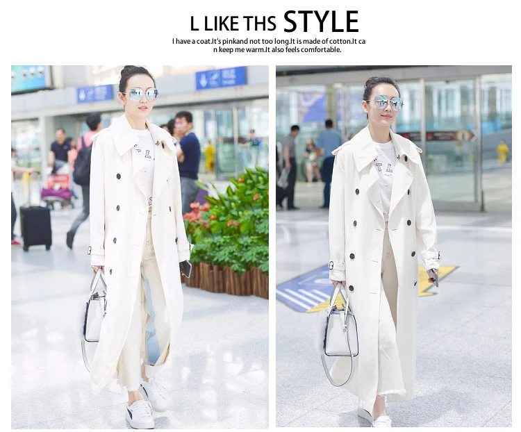 Long White Trench Coat Women's 2024 New Spring Autumn Fashion Double-breasted Slim Long Sleeve Windbreaker Female Outerwear
