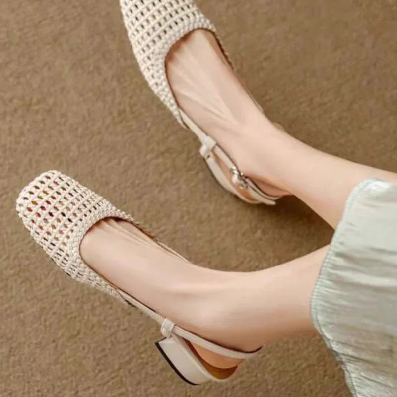 Women Sandals Comfortable Sandals Women High Heels Versatile Solid Color Summer Sandals Women's Pointed Toe Shoes Covered Toe Shoes Fashion Hollow High Heels