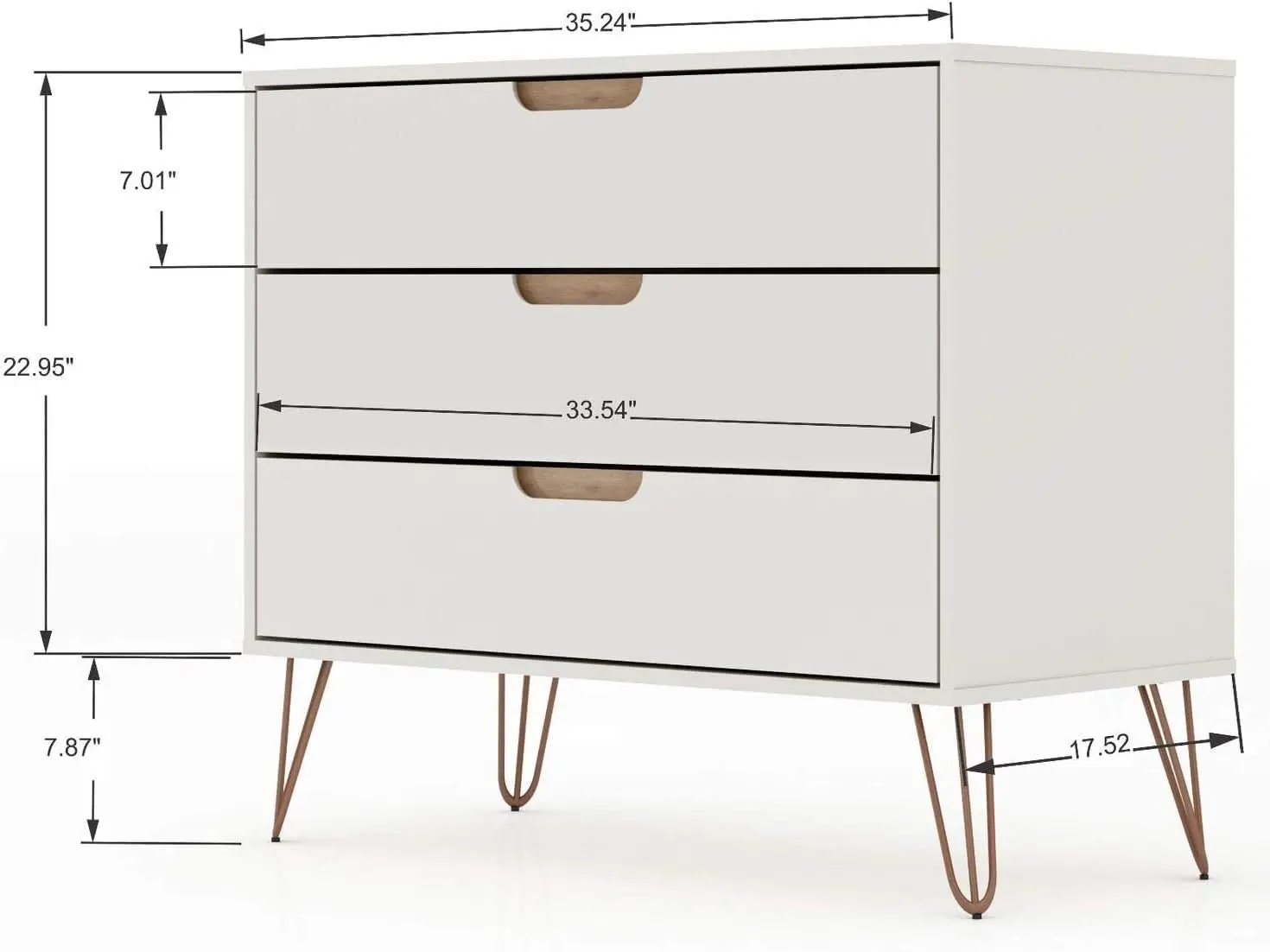 Rockefeller Mid-Century Modern 3 Drawer Bedroom Dresser with Nightstand Set of 2 Off White/Nature Durable construction