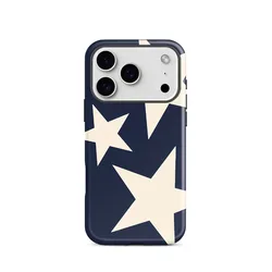 Luxurious Double - Layer Phone Case with Dark Blue and White Star Design - iPhone 14 Plus (FLR - 349COP98A1)