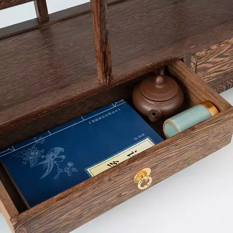 Chicken Wing Wood Tea Water Cabinet with Drawers, Antique Shelf, Display Shelf, Storage, Mortise and Tenon Teapot