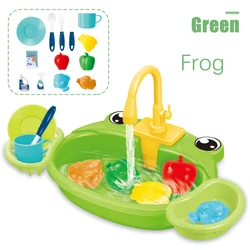 Kids Pretend Play Kitchen Sink & Dishwasher Toy Set (Frog)