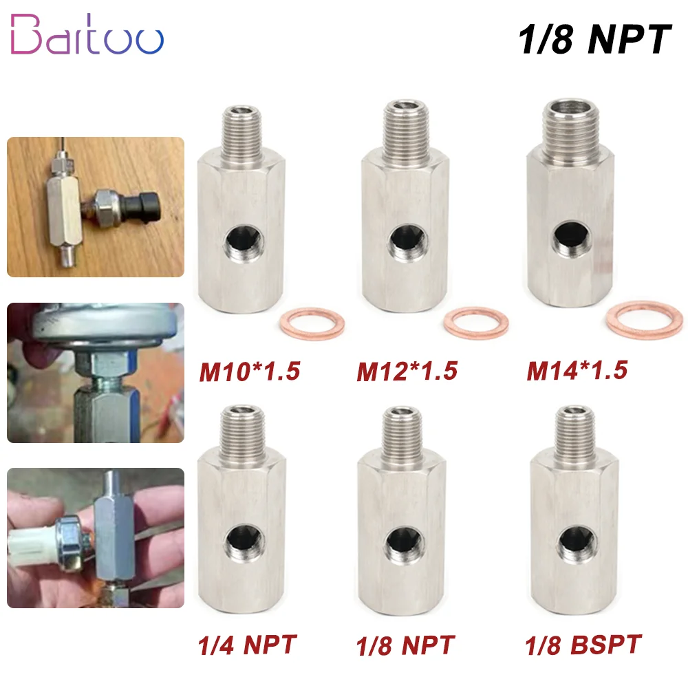 Oil Pressure Sensor Adapter Side Holes 1/8 NPT Female To Various
