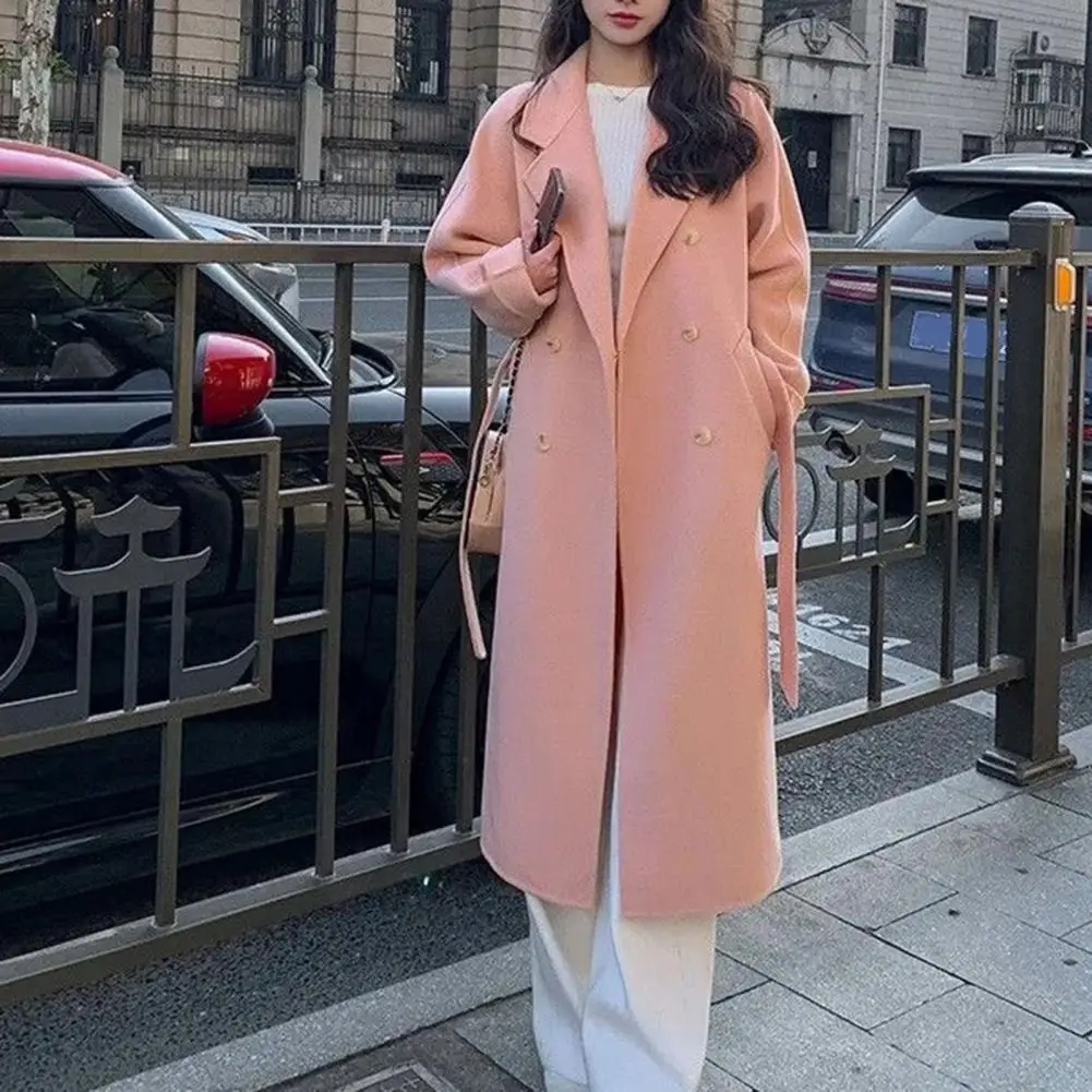 Women Mid-length Coat Stylish Women's Double-breasted Midi Coat with Turn-down Collar for Fall Winter Thickened Loose for Ladies