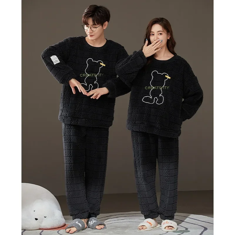 Sleepwear Men Pajamas Women Pajama Sets Couple Pajamas Autumn Winter Warm Flannel Big Size Loungewear Nightwear Kawaii Clothing