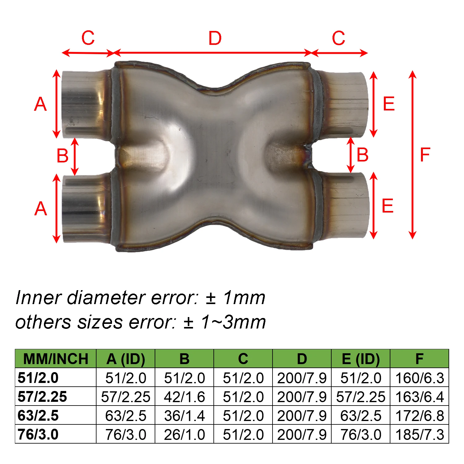 Exhaust H Pipe 2" 2.25" 2.5" 3" Inlet 51 57 63 76MM Outlet exhaust flex pipes for Universal Exhaust Muffler X Tube Adapter Car 409 Stainless Steel