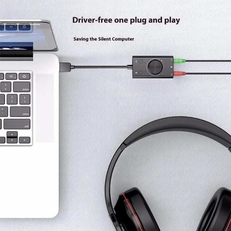 USB 외부 사운드 카드 PC 노트북 용 USB 어댑터 3.5mm 헤드폰 마이크 포트가있는 데스크탑 스테레오 사운드 카드