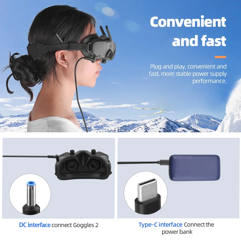 Drone Accessories Charging Cable for DJI Goggles 2 Flying Glasses Power Cable USB-PD Fast Charge Mobile Pwoer Supply for DJI Avata