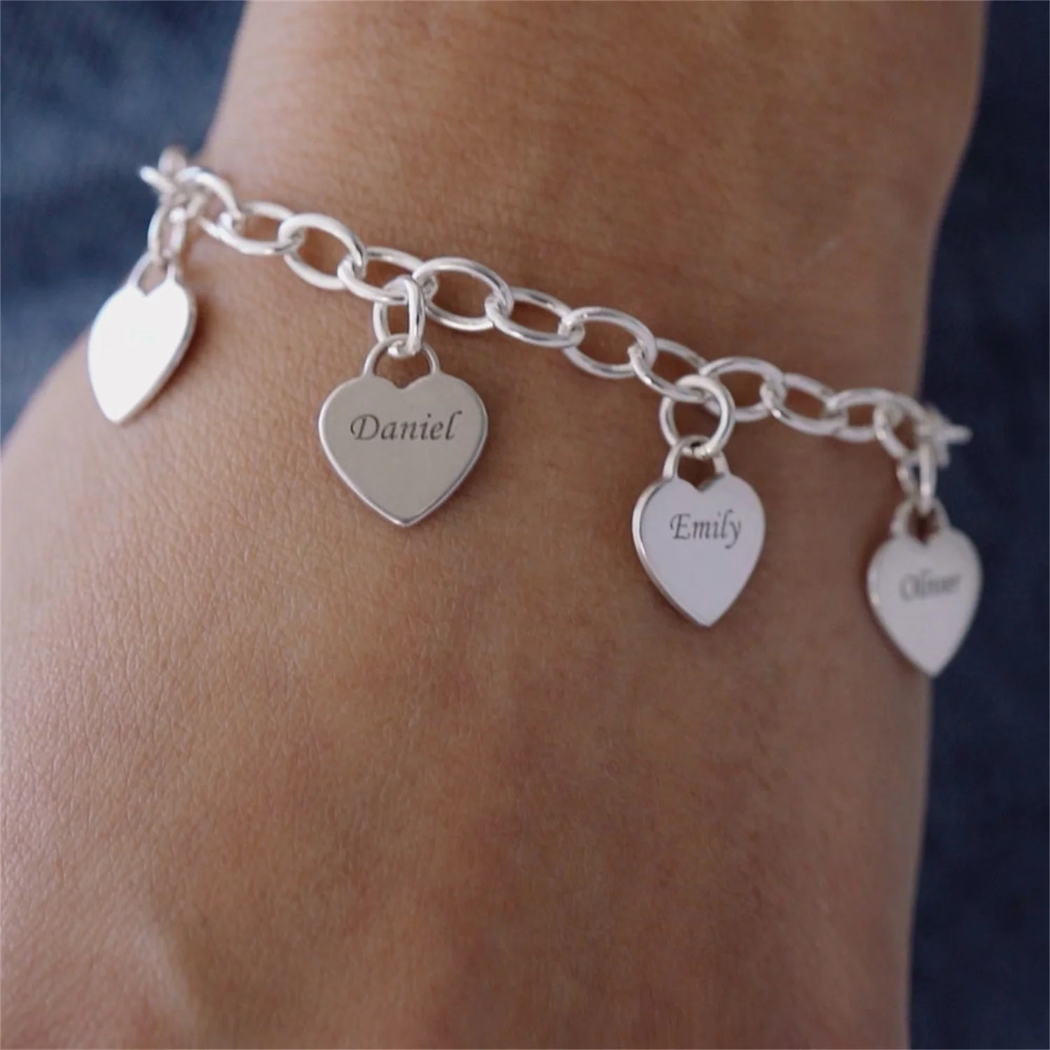 

Heart Charm Bracelet Personalized for Mom Custom Engraved Handmade Jewelry Bridesmaid Bracelet For Her Unique Gift for Women