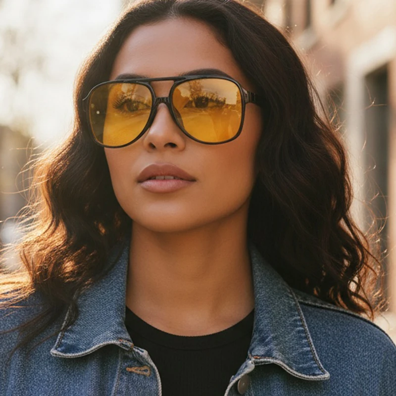 Vintage Chic Double-Beam Retro Square Aviator Sunglasses