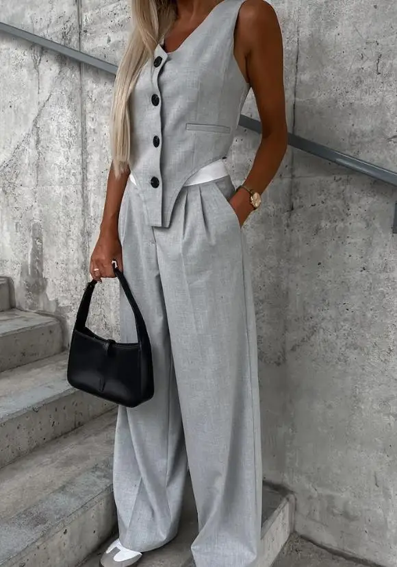 Autumn Clothes 2 Piece Sets Womens Outfits Elegant Fashion 2023 Casual Notched Collar Asymmetrical Vest Top Trousers Suit Y2k