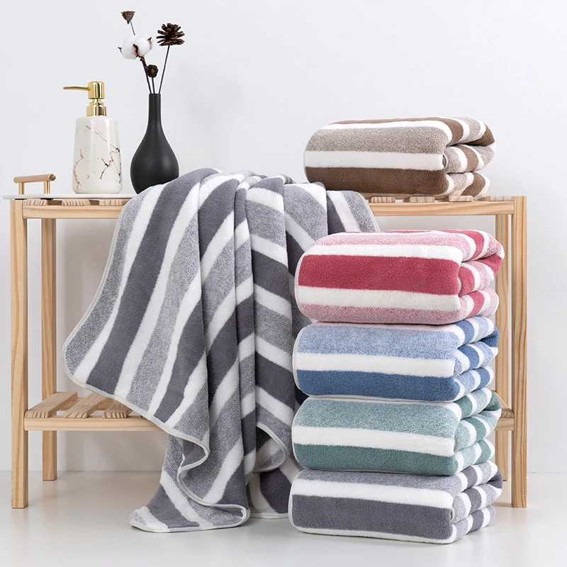 70x140cm Striped Soft Quick Drying Absorbent Bath Towels for Daily Cozy Use Thickened Soft Face Towel Home Bathing Hand Towels