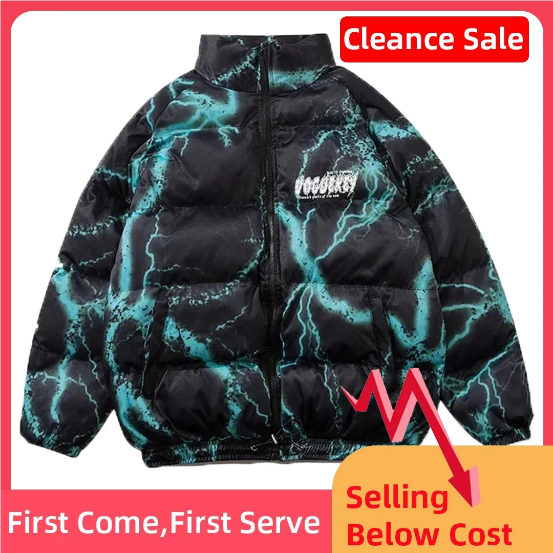 

Special Offer Down Padded Jacket Men Cotton Vintage Print Hooded Parkas Hip Hop Casual Oversize Jacket Winter Unisex Streetwear