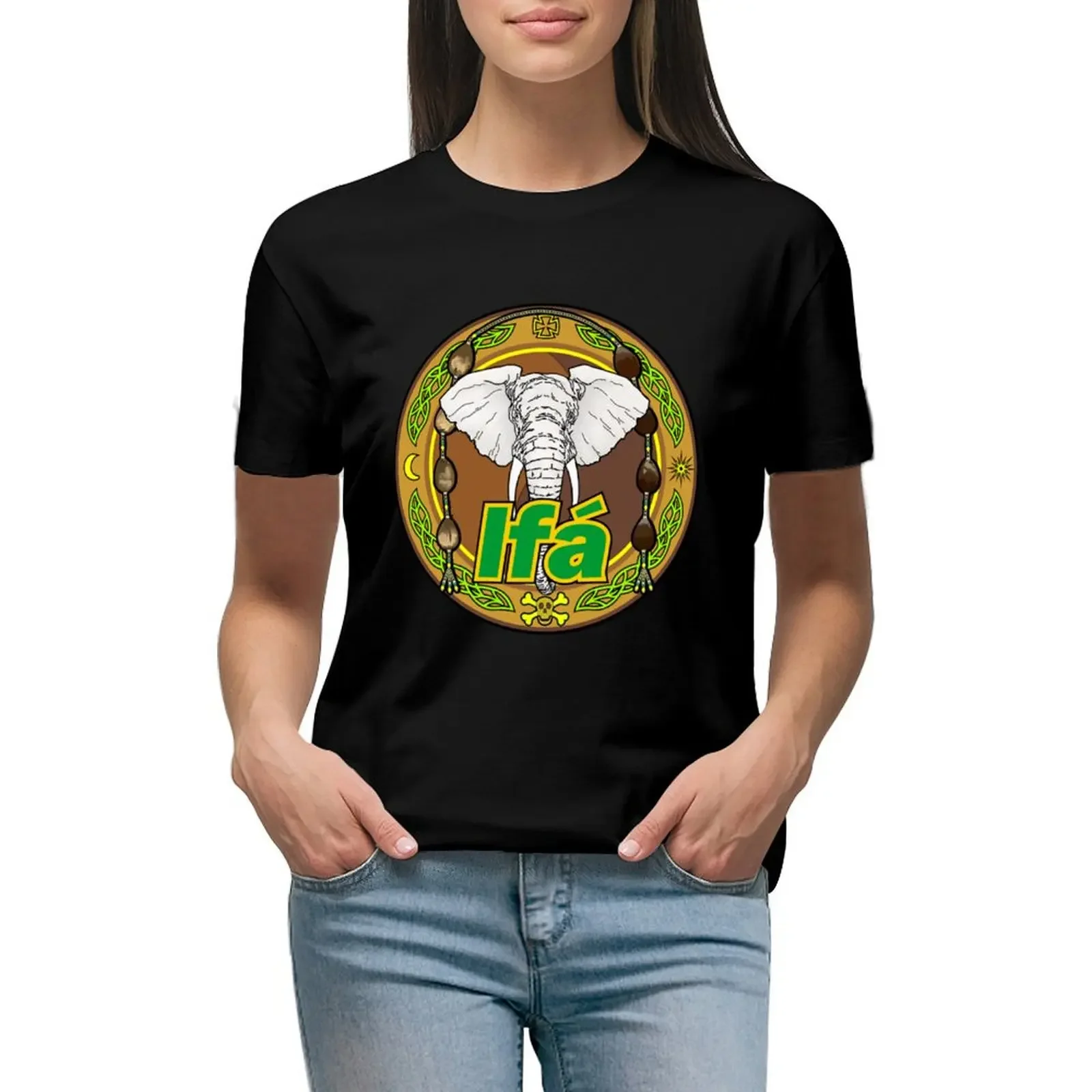 

Ifa T-shirt summer top Aesthetic clothing Woman T-shirts
