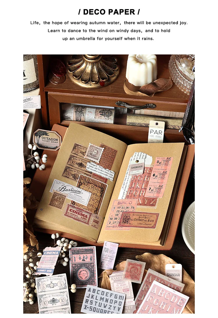 60 Stück/Packung Vintage-Aufkleber, dekorative Stick-Etiketten, Kreativität, Scrapbooking-Material, handgefertigtes Junk-Tagebuch-Zubehör – Detail 2