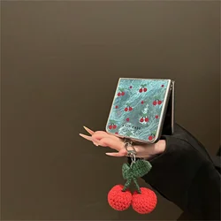 Cherry Glacial Pattern Phone Case with Pendant - Cute Full Screen Design - Z Flip 8 (B)