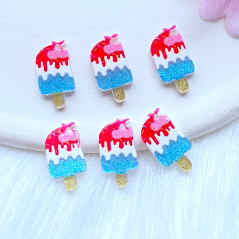 30Pcs New Cute Acrylic Mini Popsicle Flat Back Cabochon Scrapbooking Hair Bow Center Embellishments DIY Accessories