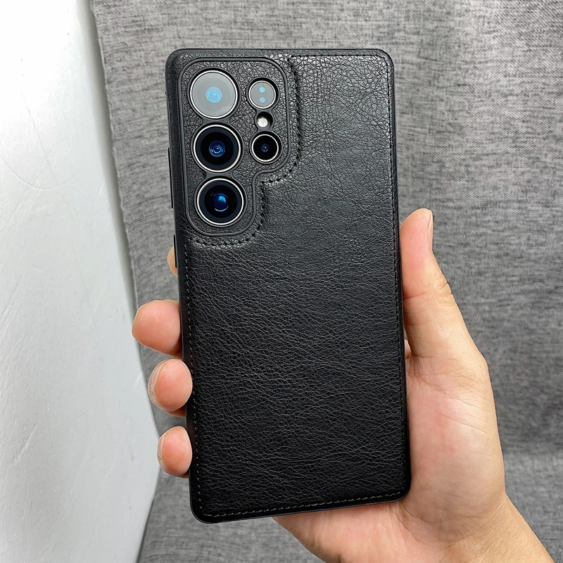 Vintage-Style PU Leather Texture Phone Case with Soft Silicone Shockproof Bumper